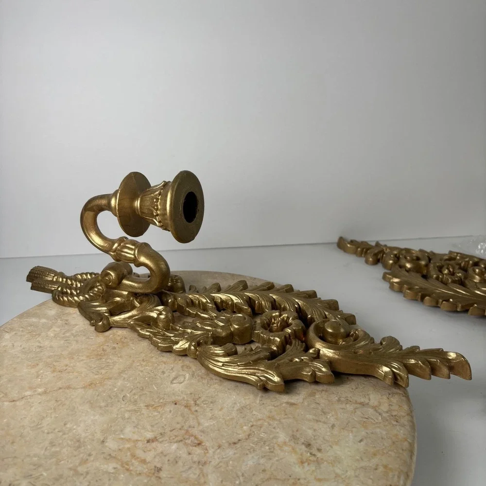 Burwood Vintage Gold Wall‎ Sconce Pair Ornate Hollywood Regency Floral Tassel